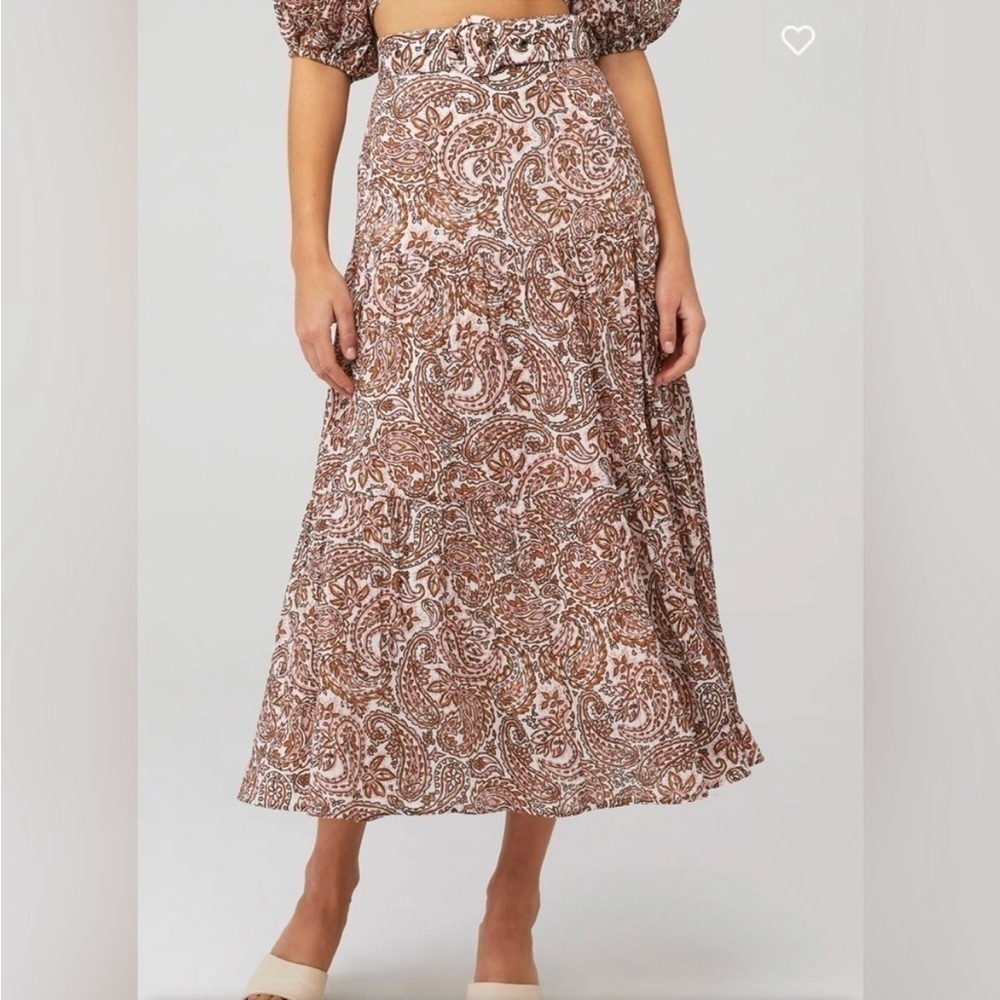 MINKPINK Jedda Belted Tiered Festival Midi Skirt in Paisley Women’s Size Large